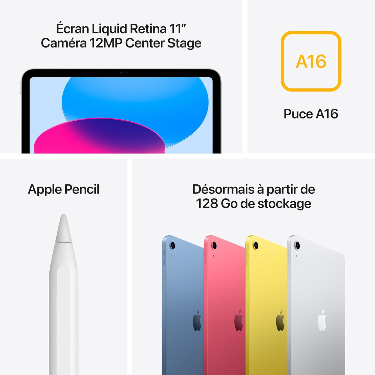 Apple iPad 11 po A16, 128 Go, bleu